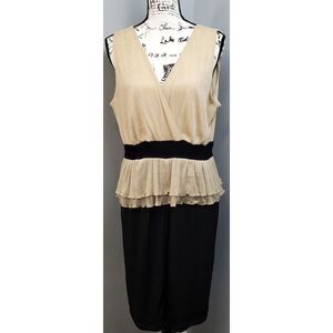 Rabbit Rabbit Rabbit Sheath Dress Womens 14 Gold Black Wrap V Neck Smocked Waist